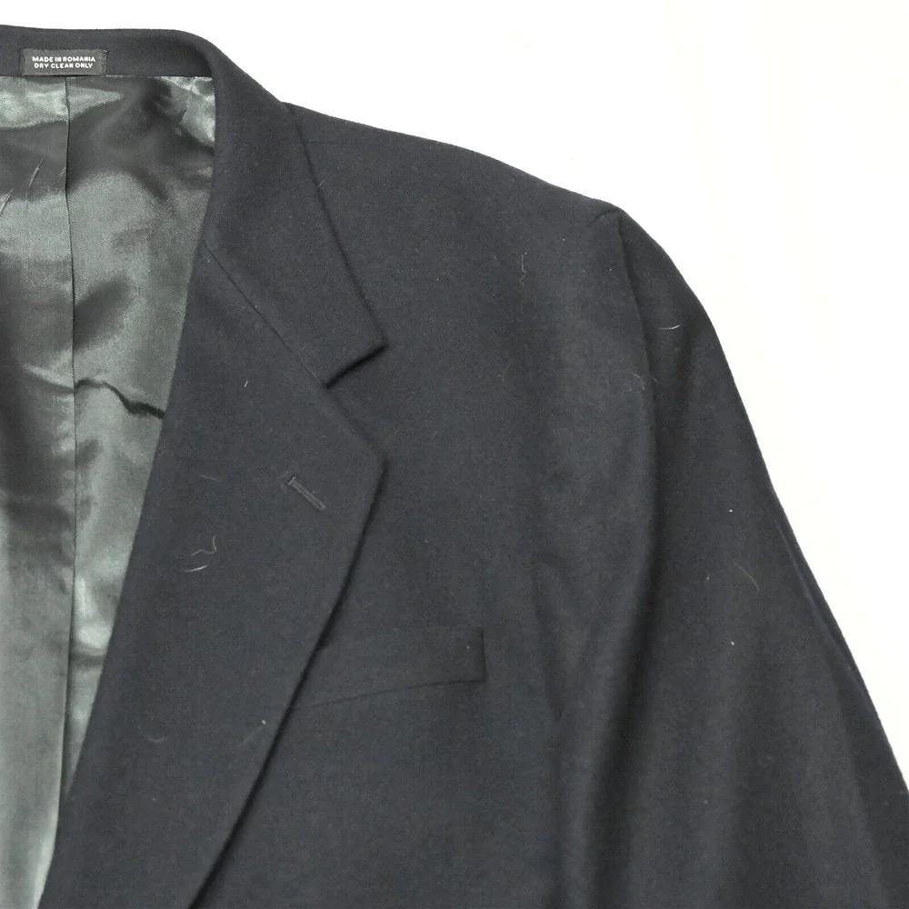 Vtg‎ Oscar de la Renta 46L Navy Blue Flannel Mens Jacket Sport Coat Blazer